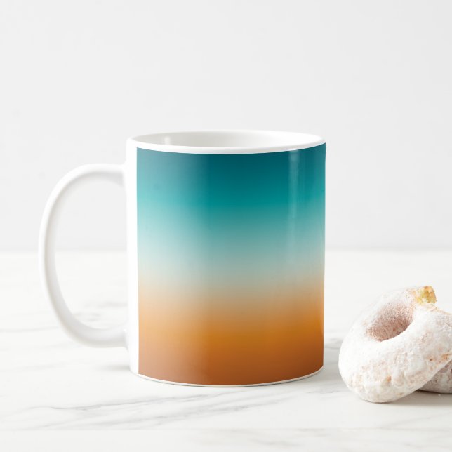 Pretty Ombre Sunny Orange & Teal Blue Gradient Coffee Mug (With Donut)