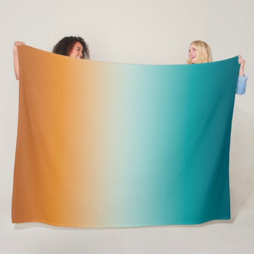 Pretty Ombre Sunny Orange  Teal Blue Gradient Fleece Blanket