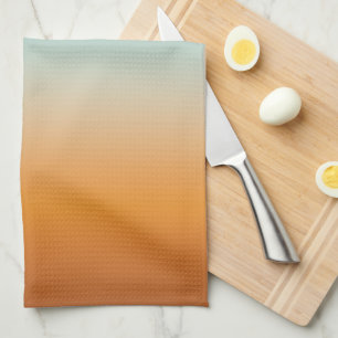 Pretty Ombre Sunny Orange & Teal Blue Gradient Kitchen Towel