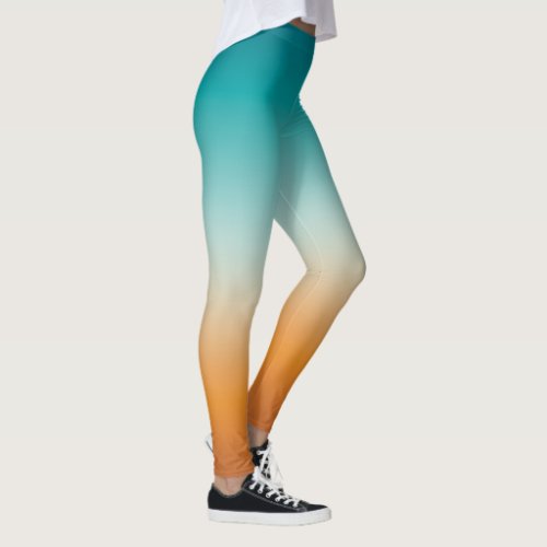 Pretty Ombre Sunny Orange  Teal Blue Gradient  Leggings