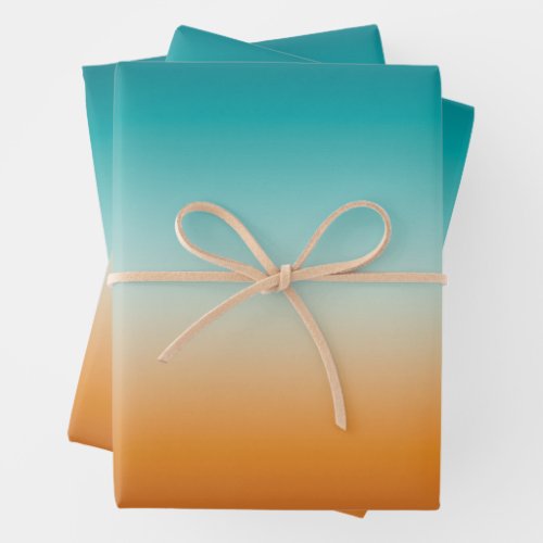 Pretty Ombre Sunny Orange  Teal Blue Gradient Pil Wrapping Paper Sheets