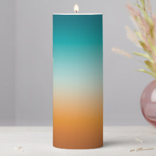 Pretty Ombre Sunny Orange & Teal Blue Gradient Pillar Candle