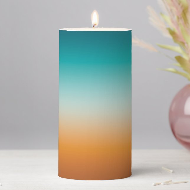 Pretty Ombre Sunny Orange & Teal Blue Gradient  Pillar Candle (In Situ)