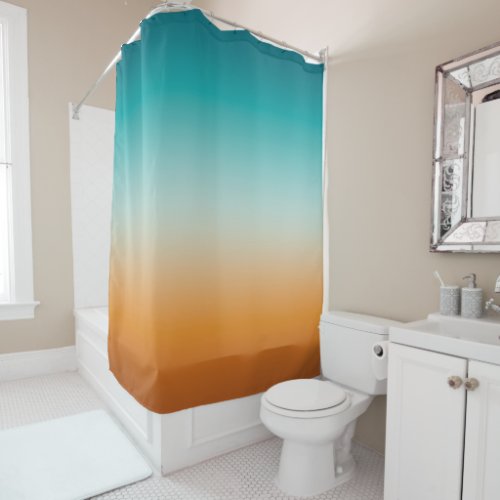 Pretty Ombre Sunny Orange  Teal Blue Gradient Shower Curtain
