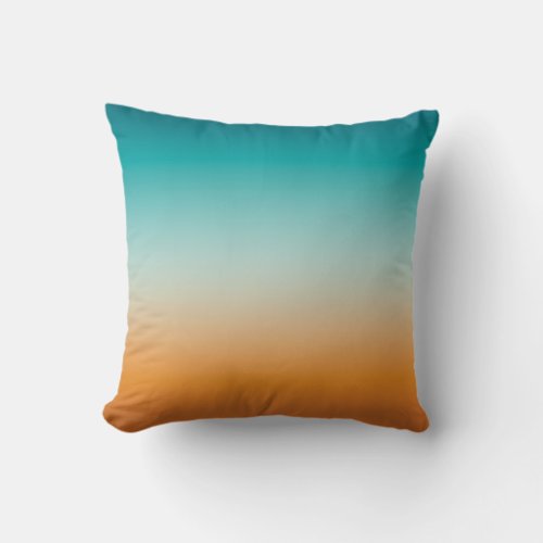 Pretty Ombre Sunny Orange  Teal Blue Gradient Throw Pillow