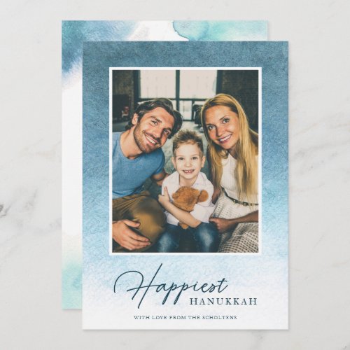 Pretty Ombre Watercolor Hanukkah Photo Card