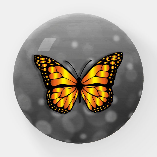 Pretty Orange and black Monarch Butterfly Paperweight (Front)
