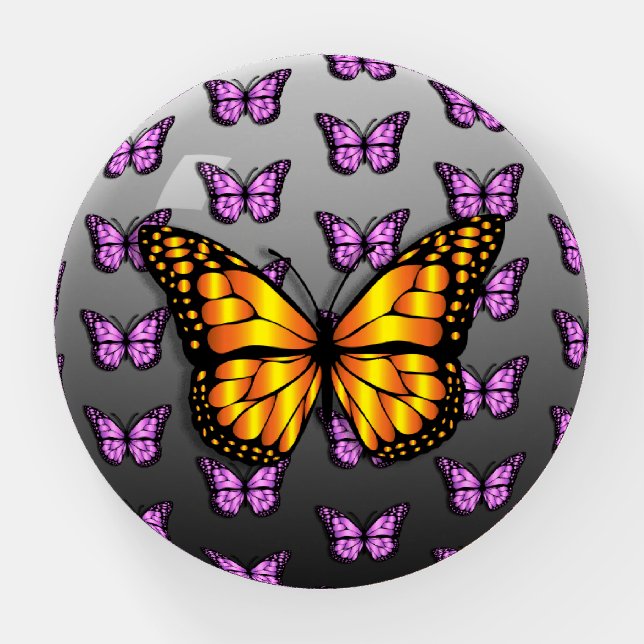 Pretty Orange and black Purple Monarch Butterfly Paperweight (Front)