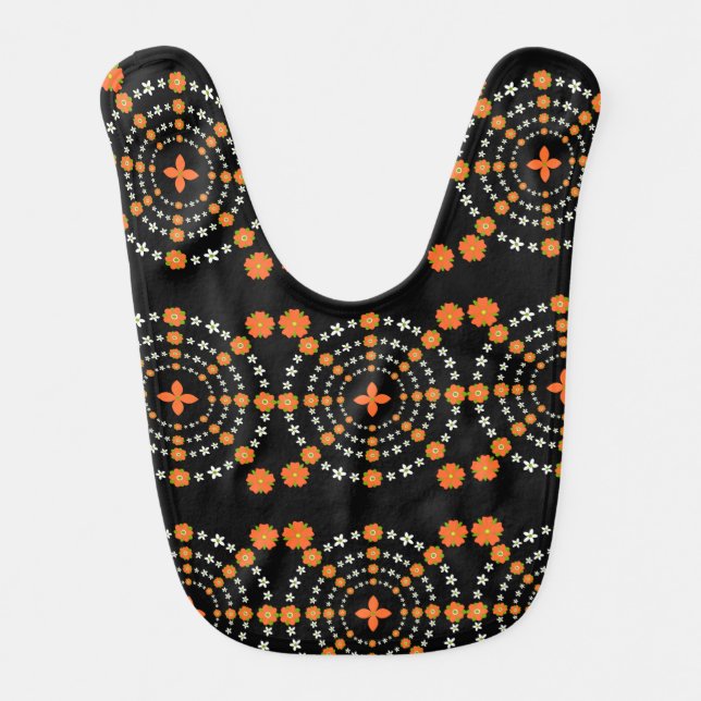 Pretty Orange and Green Garden Flowers Christmas   Baby Bib (Front)