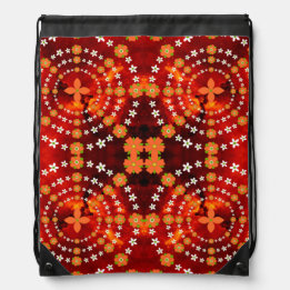 Pretty Orange and Green Garden Flowers Christmas Drawstring Bag