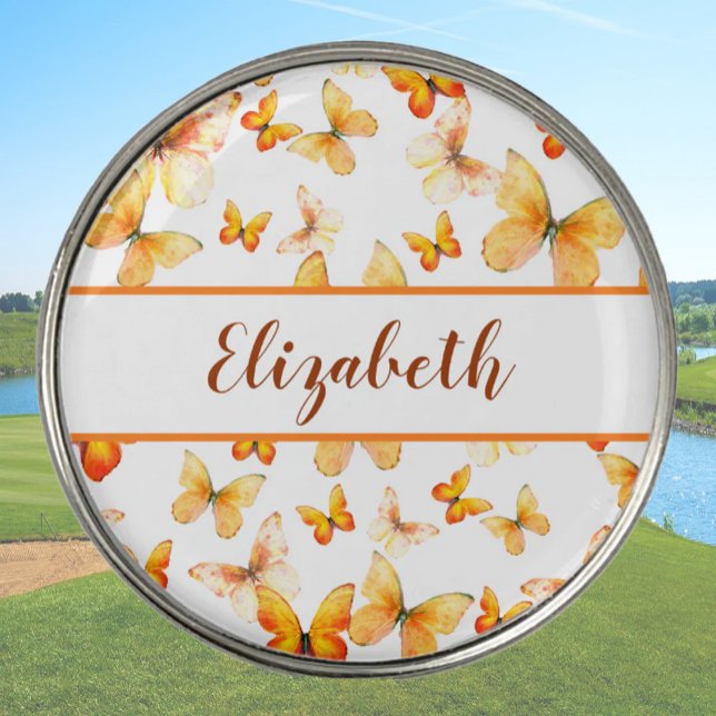 Pretty orange butterfly with custom name ladies  golf ball marker (Creator Uploaded)