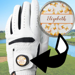 Pretty orange butterfly with custom name ladies golf glove