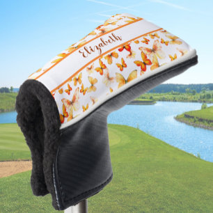 Pretty orange butterfly with custom name ladies golf head cover