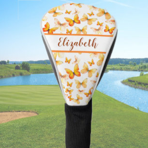 Pretty orange butterfly with custom name ladies  golf head cover
