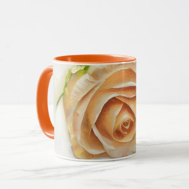 Pretty Orange Cream Rose Art Coffee Tea Mug (Front Left)