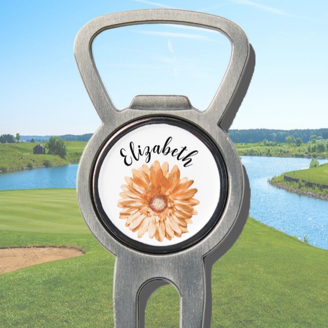 Pretty orange daisy flower custom name ladies divot tool (Creator Uploaded)