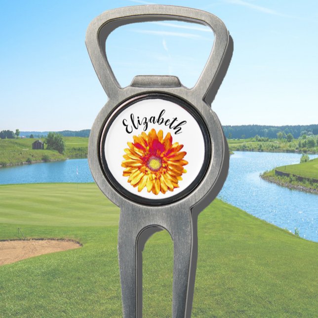 Pretty orange daisy flower custom name womens divot tool (Creator Uploaded)