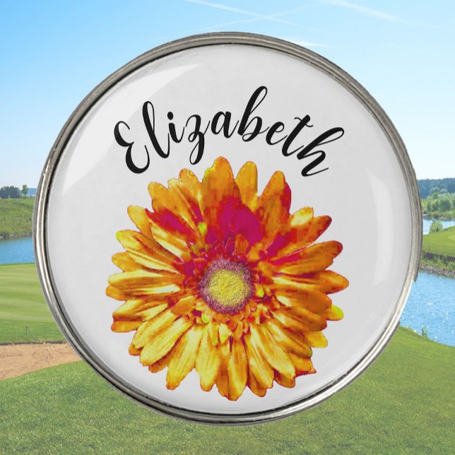 Pretty orange daisy flower custom name womens golf ball marker (Creator Uploaded)