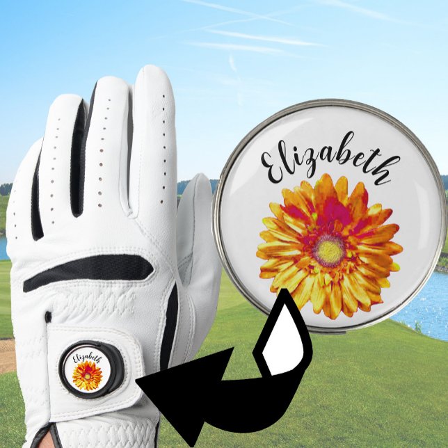 Pretty orange daisy flower custom name womens golf glove (Creator Uploaded)