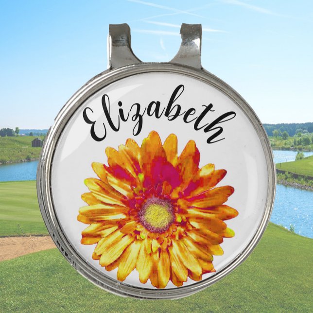 Pretty orange daisy flower custom name womens golf hat clip (Creator Uploaded)