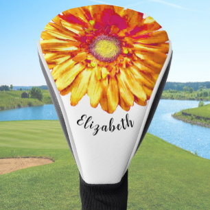 Pretty orange daisy flower custom name womens golf head cover