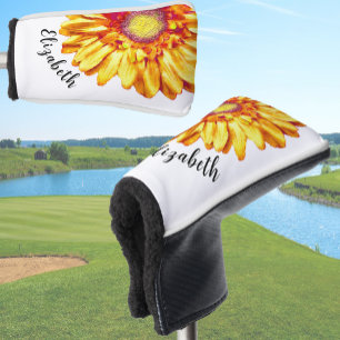 Pretty orange daisy flower custom name womens golf head cover