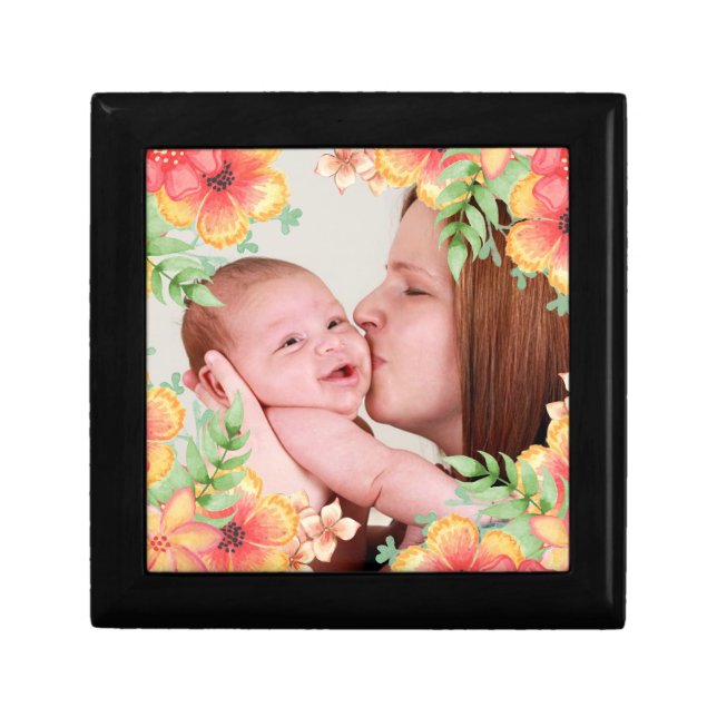 Pretty Orange Floral Custom Photo Gift Box (Front)
