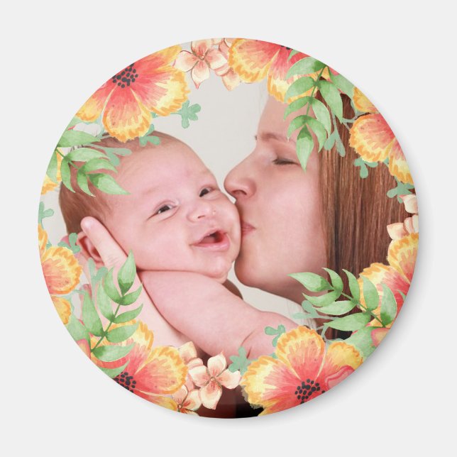 Pretty Orange Floral Custom Photo  Magnet (Front)