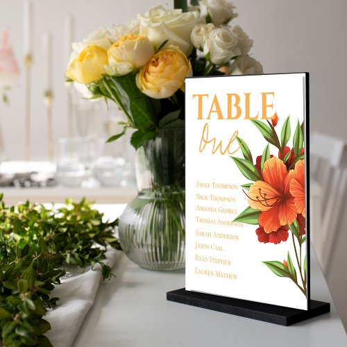 Pretty Orange Floral Elegant Wedding Table Seating