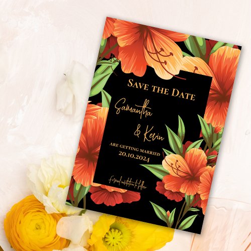 Pretty Orange Floral Wedding Save The Date