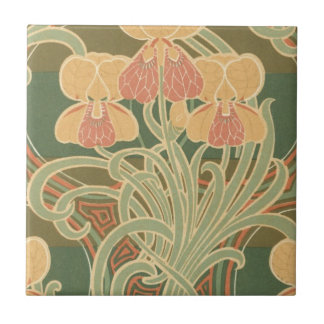pretty orange flowers art nouveau design ceramic tile