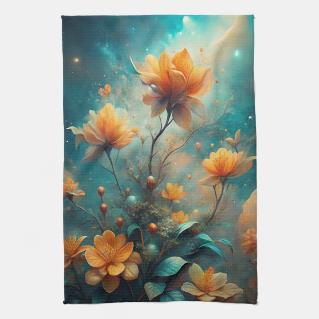 Pretty Orange Flowers  Kitchen Towel (Vertical)