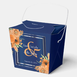 Pretty Orange Flowers on Navy Blue Favor Boxes