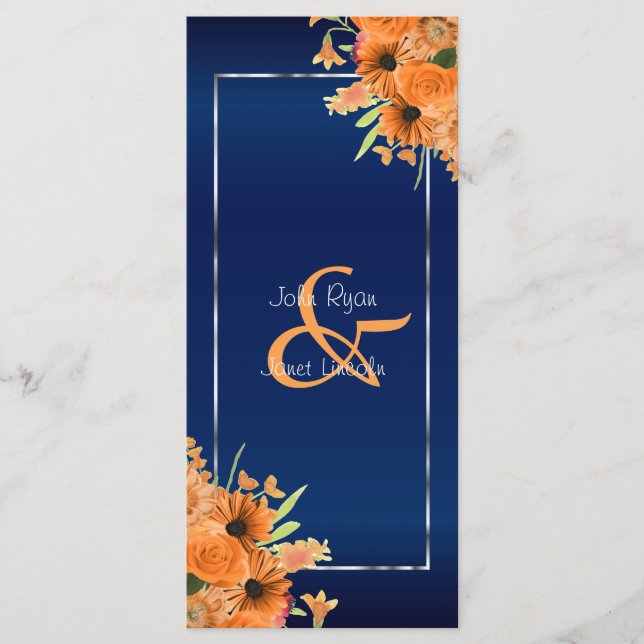Pretty Orange Flowers on Navy Blue Program (Front)