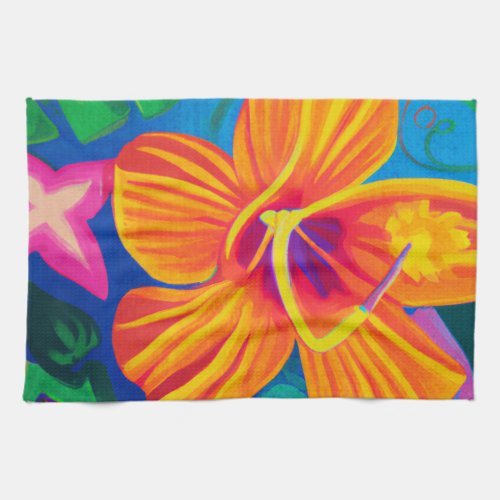 Pretty orange hibiscus kitchen decor towel