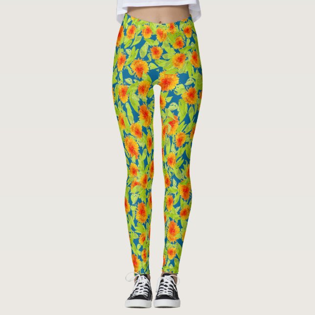 Pretty Orange Marigold Floral Pattern to Customize Leggings (Front)