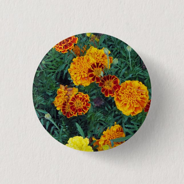 Pretty Orange Marigolds Floral Photo Button (Front)