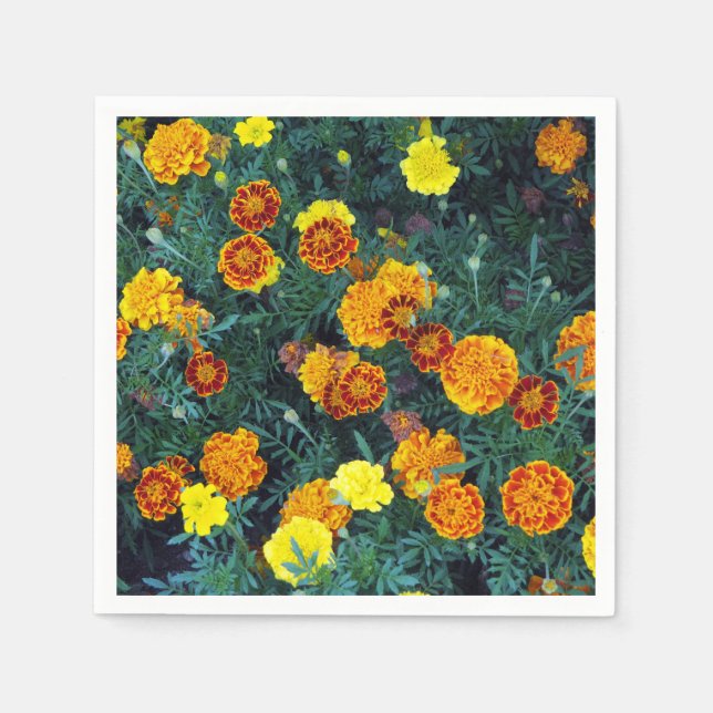 Pretty Orange Marigolds Floral Photo Napkins (Front)