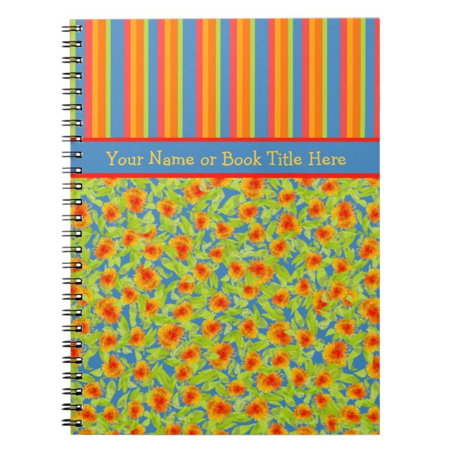 Pretty Orange Marigolds, Stripes Spiral Notebook (Front)