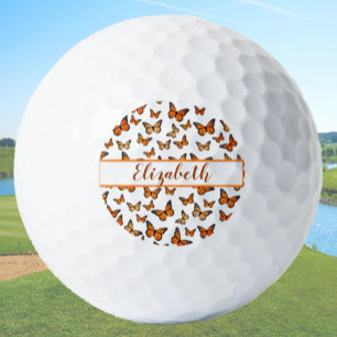 Pretty orange monarch butterfly with custom name golf balls