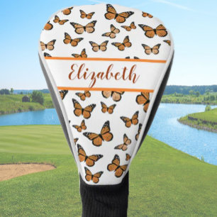 Pretty orange monarch butterfly with custom name golf head cover