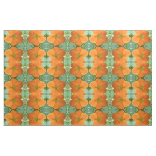 Pretty Orange Nasturtium Flower Floral Patterned Fabric