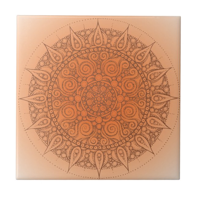 Pretty Orange Oriental Design Tile (Front)