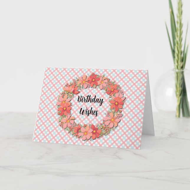 Pretty Orange Peach Flower Floral Wreath Birthday Card (Front)