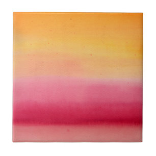 Pretty Orange Pink Watercolor Ceramic Tile