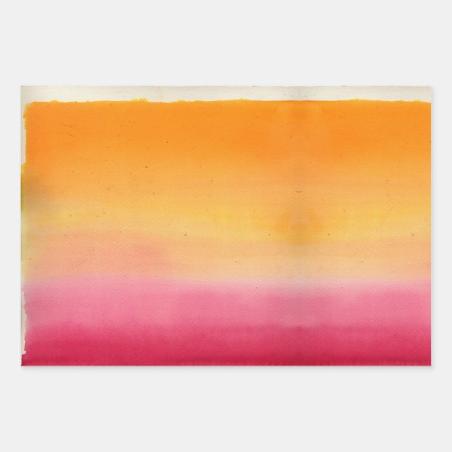 Pretty Orange Pink Watercolor Wrapping Paper Sheets (Front 3)