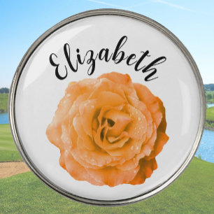 Pretty orange rose flower custom name womens golf ball marker