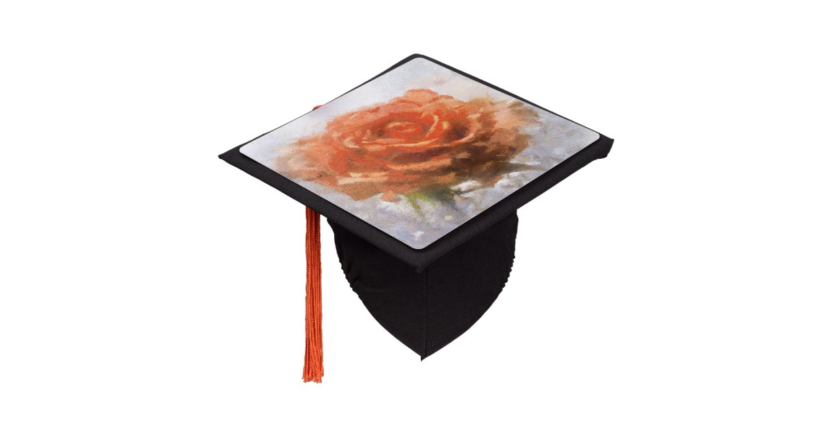 Pretty Orange Rose Painting Imitation Graduation Cap Topper