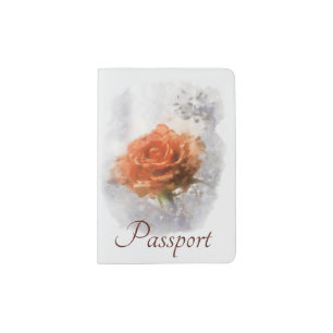 Pretty Orange Rose. Painting Imitation. Text. Passport Holder