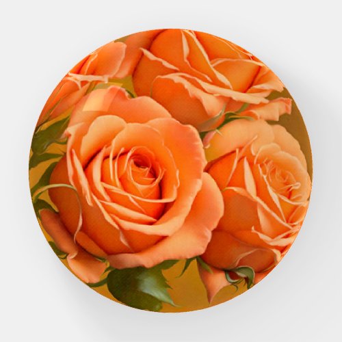Pretty Orange Roses Glass Paperweight